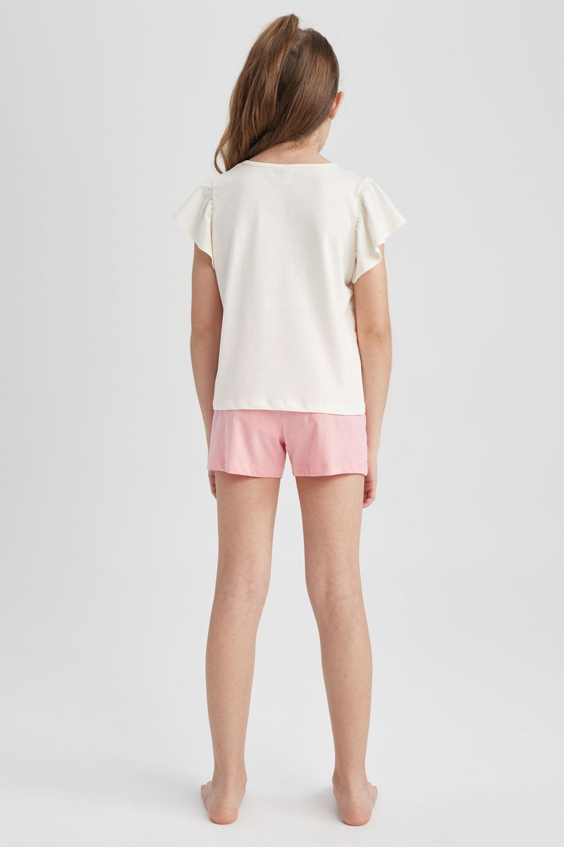 2 Piece Girl Special Collection Regular Fit Short Sleeve Knitted Pyjamas - Ecru