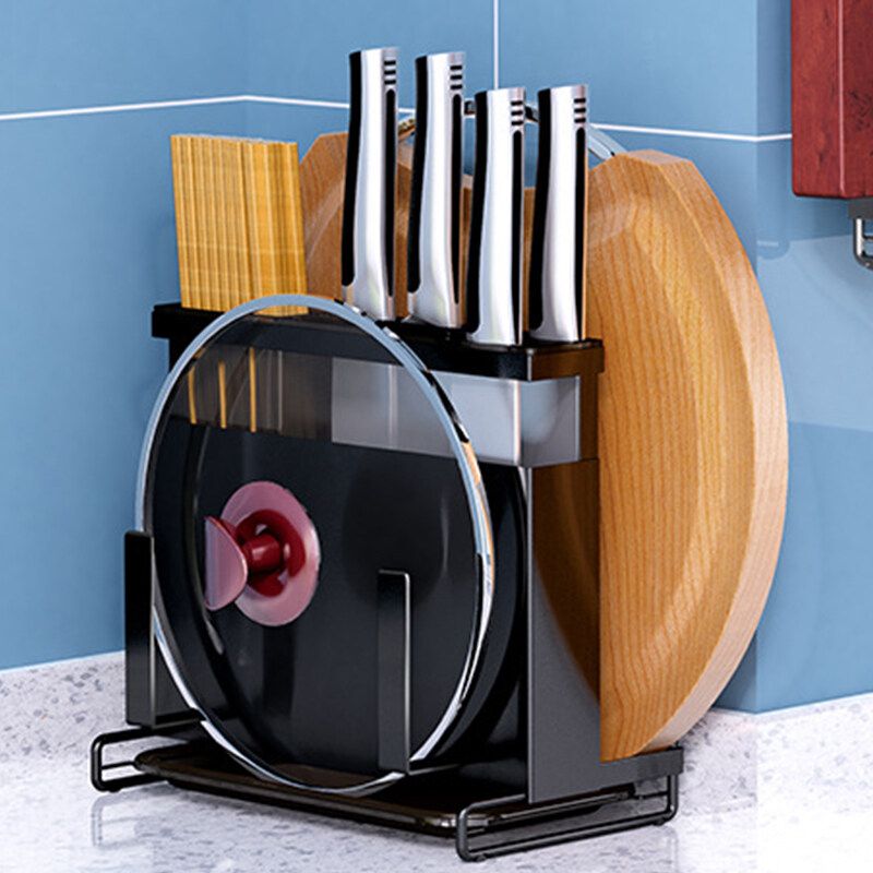 Kitchen Board Holder Chopping Stand Rack Pan Pot Lid Storage Bar Shelf Black
