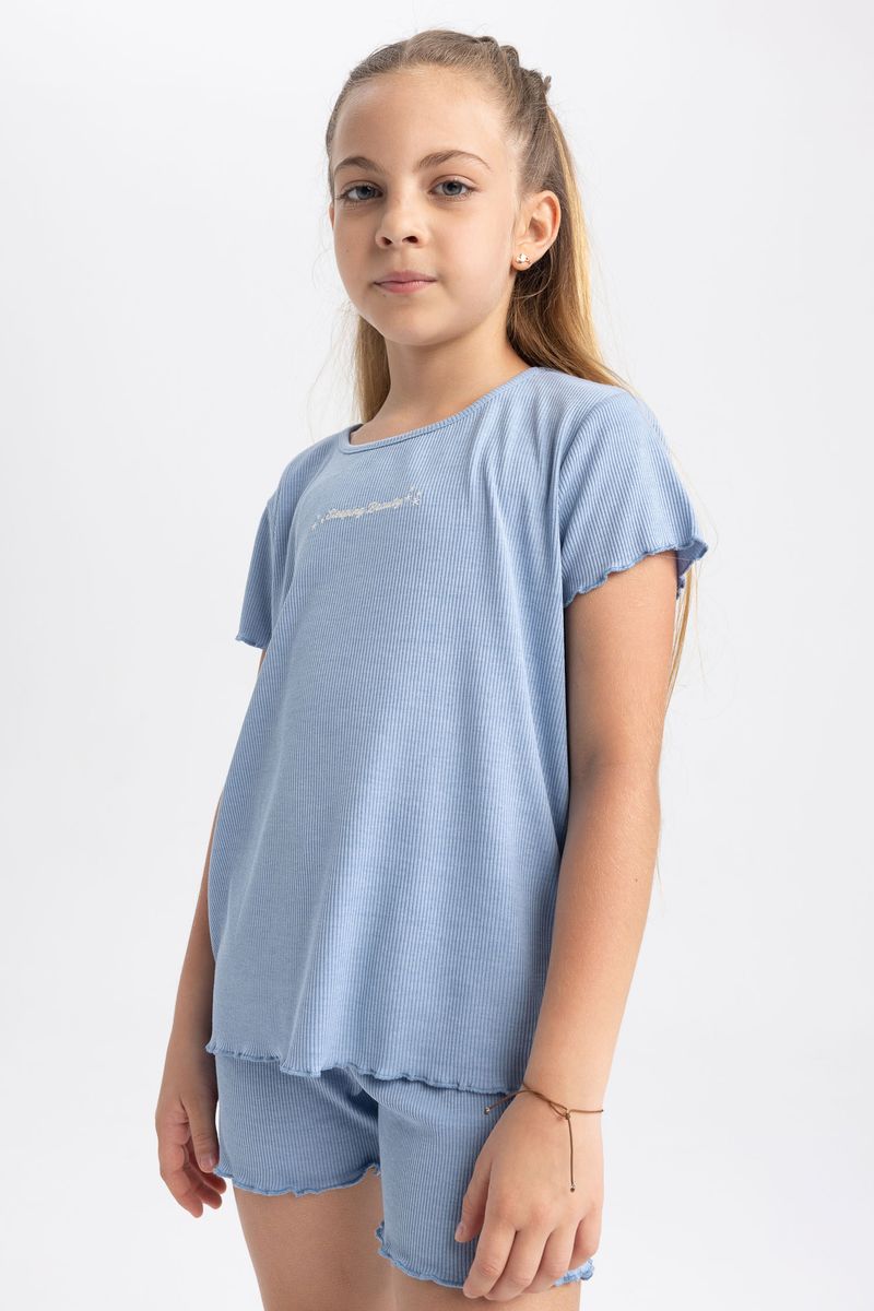 Girl Special Collection Regular Fit Short Sleeve Knitted Pyjamas - Blue
