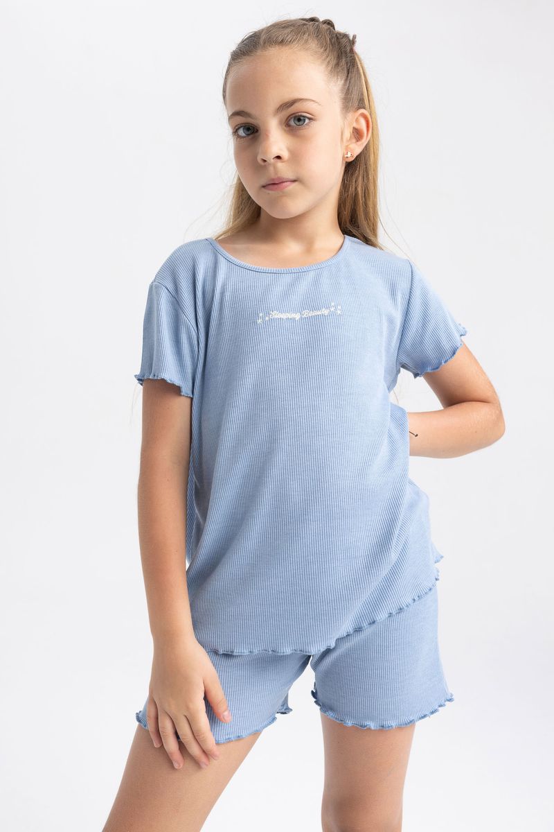 Girl Special Collection Regular Fit Short Sleeve Knitted Pyjamas - Blue