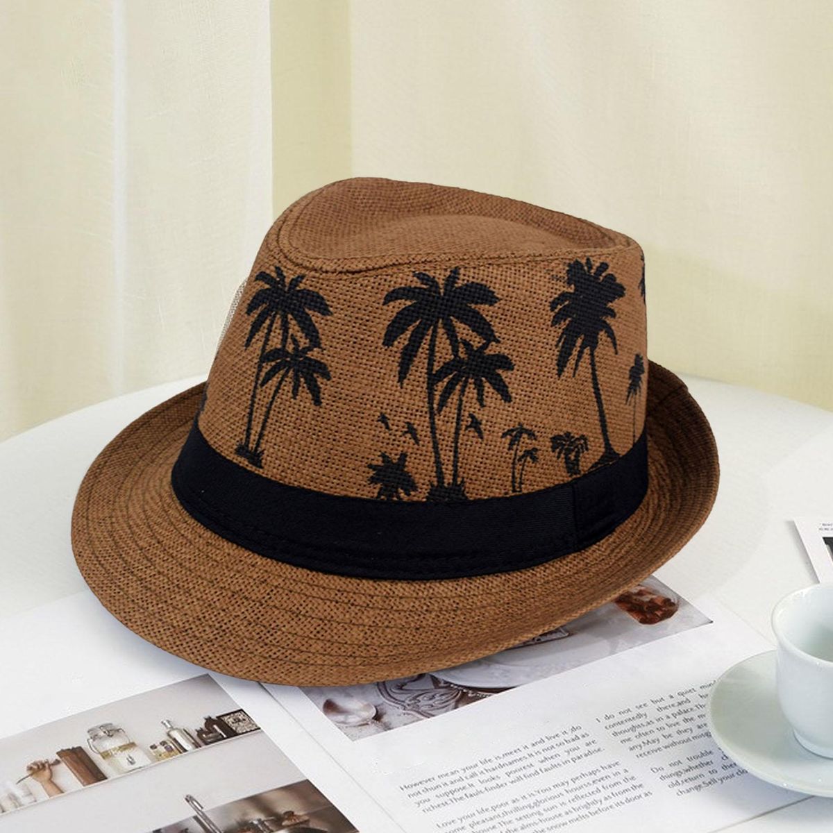 Straw Hat Summer Vacation Men Beach Hat Coffee