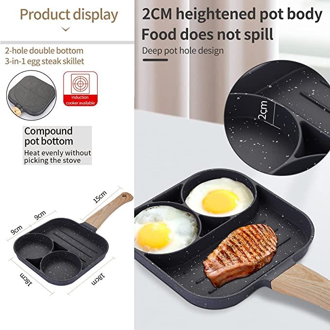 Nonstick 3-hole Omelet, Egg, Breakfast Grill Pan.