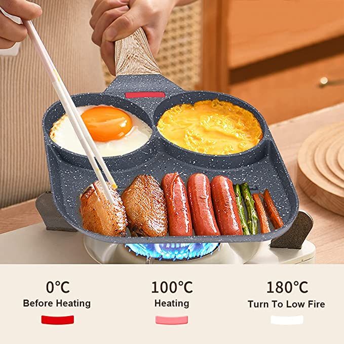 Nonstick 3-hole Omelet, Egg, Breakfast Grill Pan.