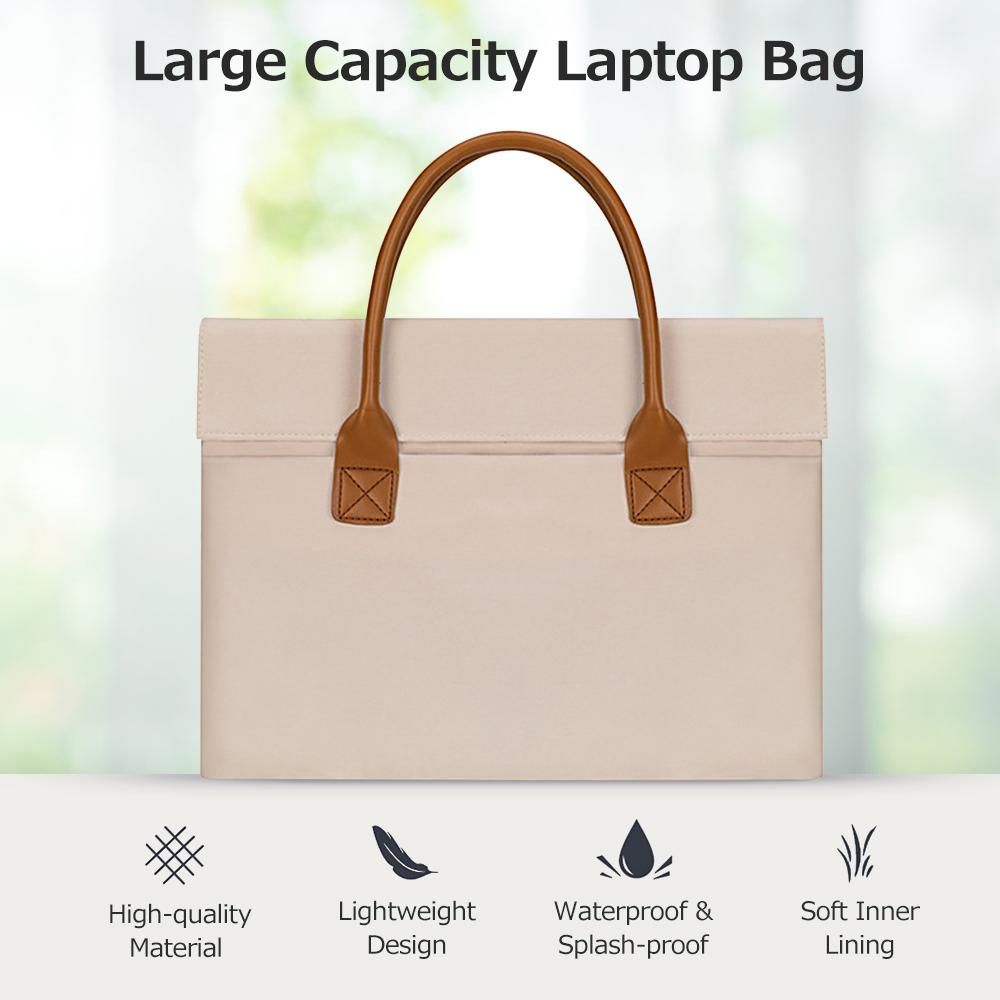 Portable Laptop Bag Large Capacity Handheld Laptop Bag Splash-proof Oxford Cloth Business Computer Bag Beige