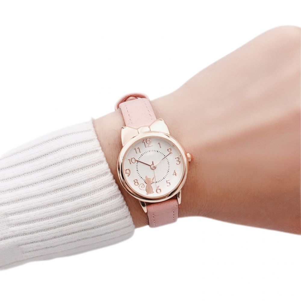 Girl Watch Watch Cat Multi-Color Quartz Watches Clocks for Girl Wristwatch Rosette Watches Colorful Student Watches for Girls (Color : Gold-Pink)