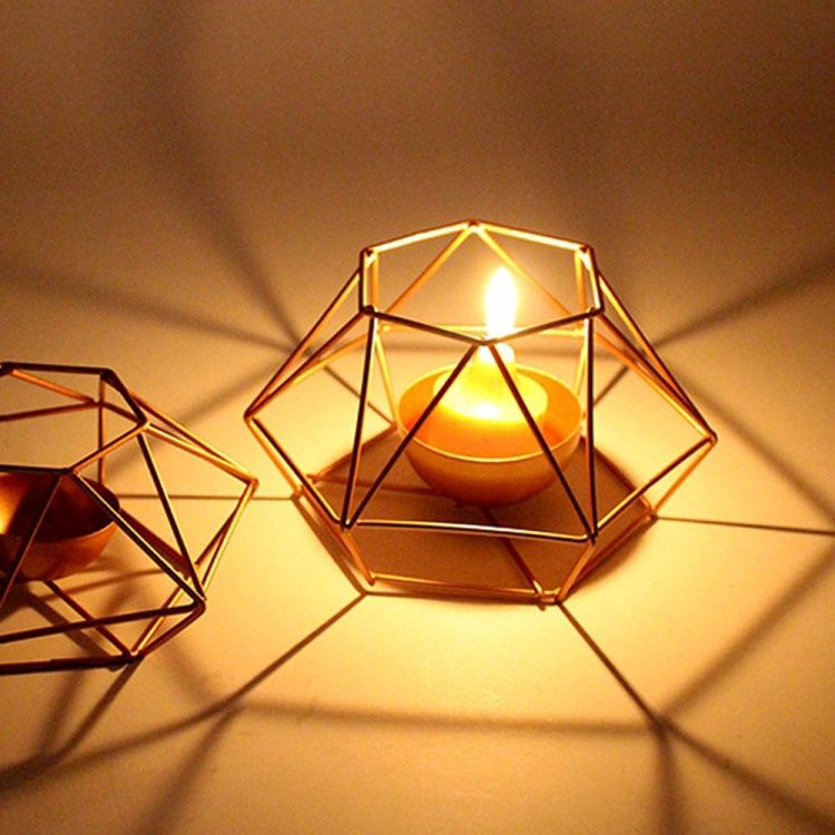 Geometric Wrought Iron Gold Candle Holder