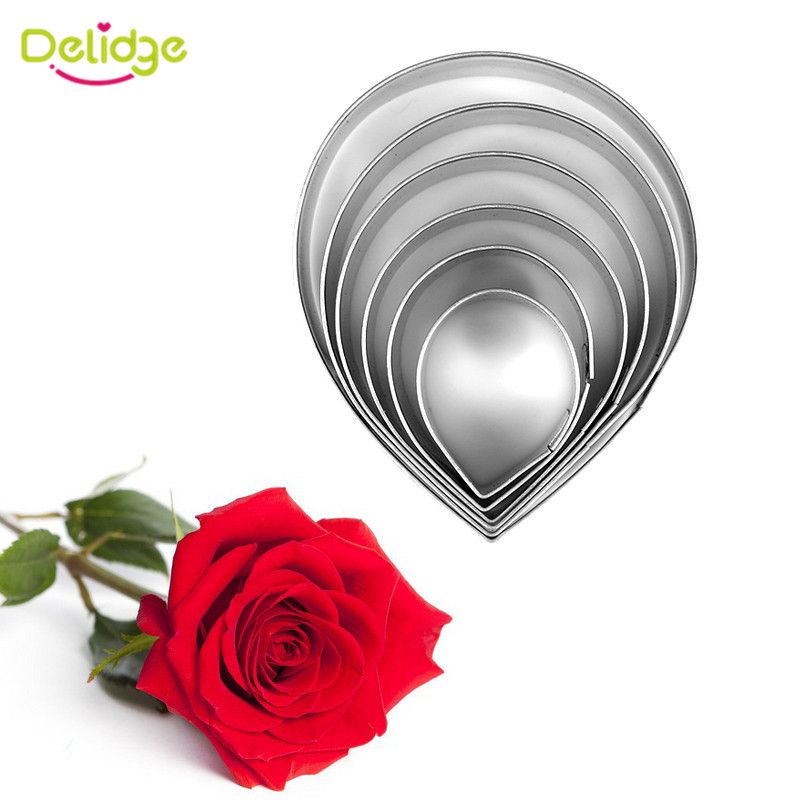 Delidge 6pcs Set Stainless Steel Rose Flower Cookie Cutters