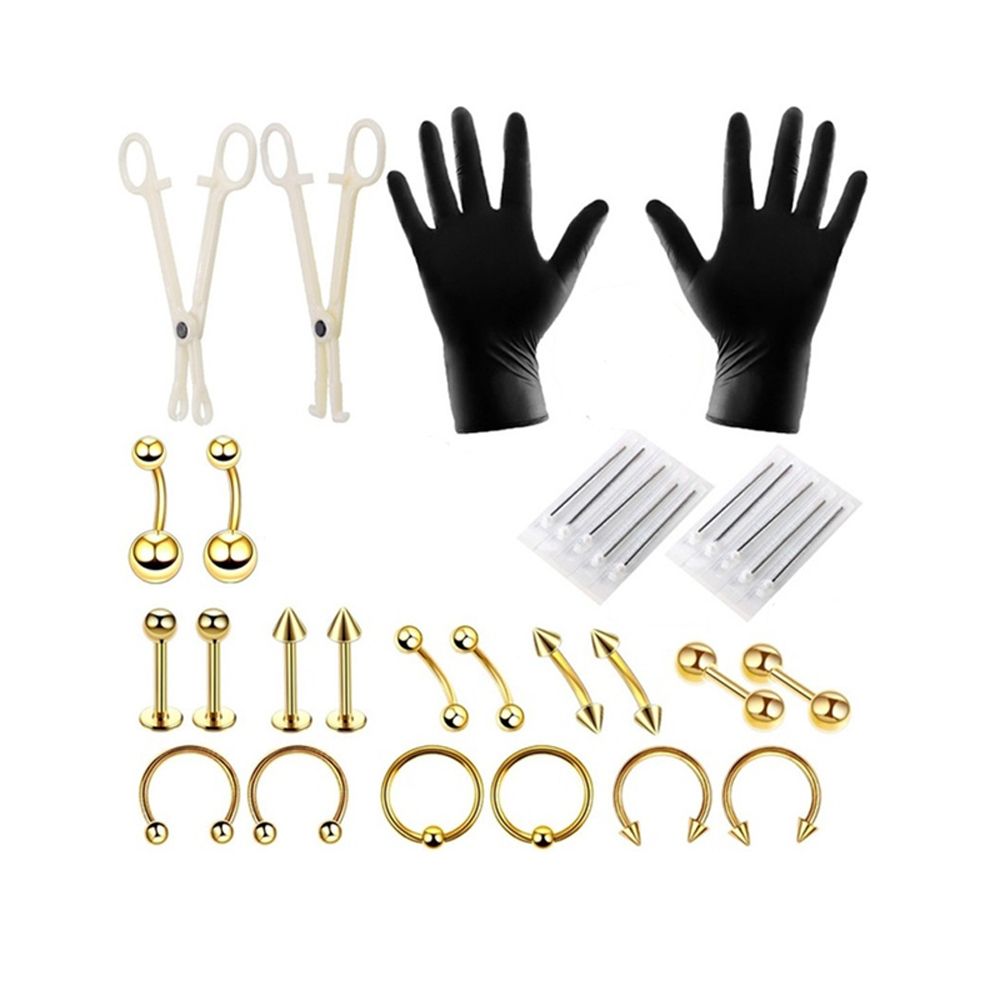 Belly Tongue Body Jewelry Professional Piercing Kit-Gold