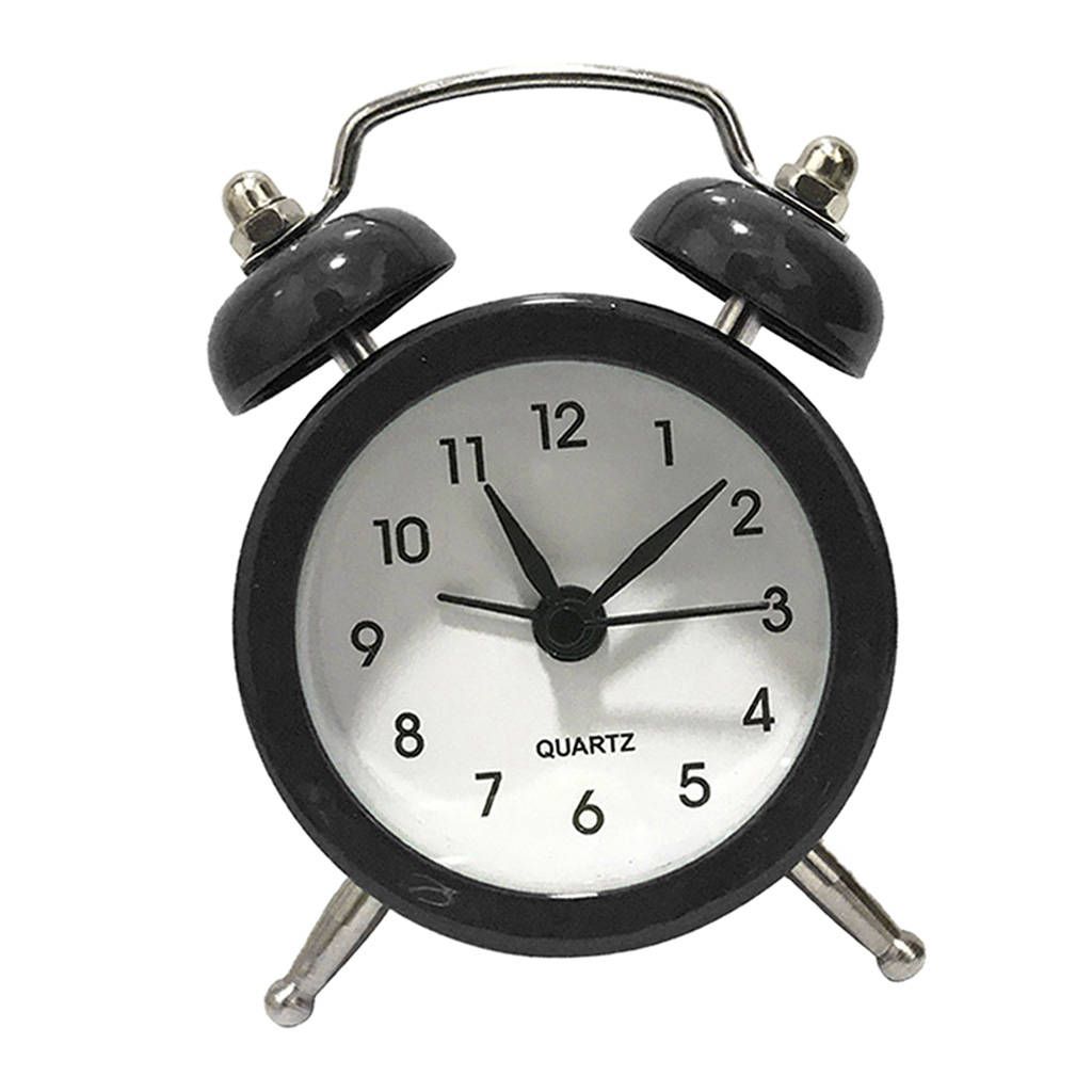 Loud Bell Snooze Alarm Clock - 12 Hour Display, Tabletop Quartz Black