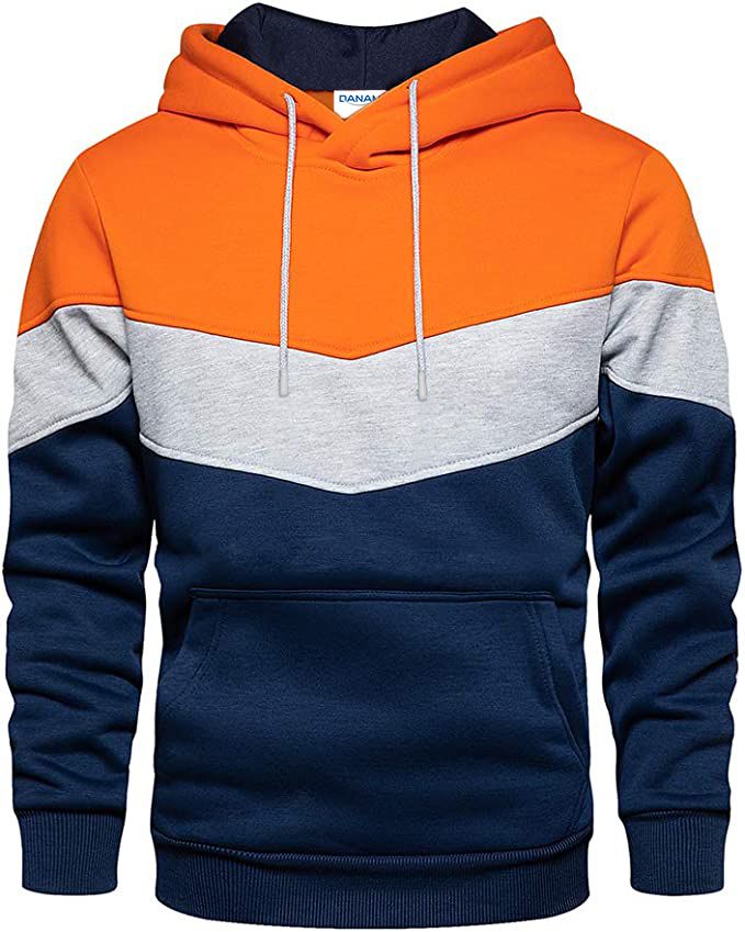Colour Block Hoodie- Orange, Light Grey, Navy Blue