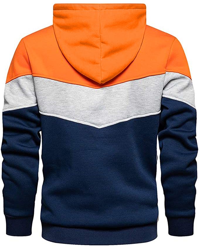Colour Block Hoodie- Orange, Light Grey, Navy Blue