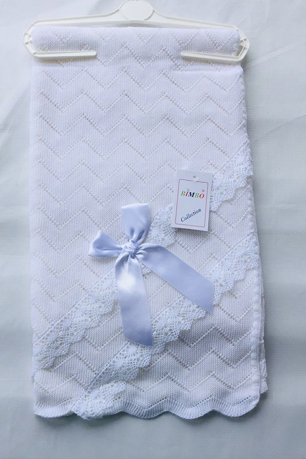 Christening Baby Shawl Zig Zag- White