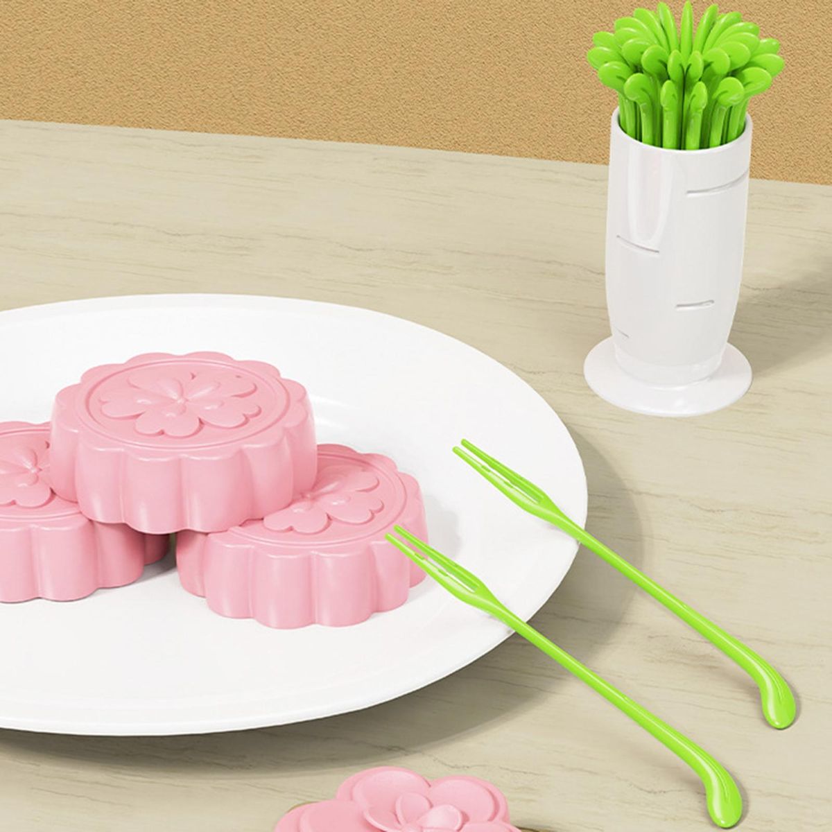 Kids Food Picks Radish Delight Fruit Fork Set 30pcs Non-slip for Easy White