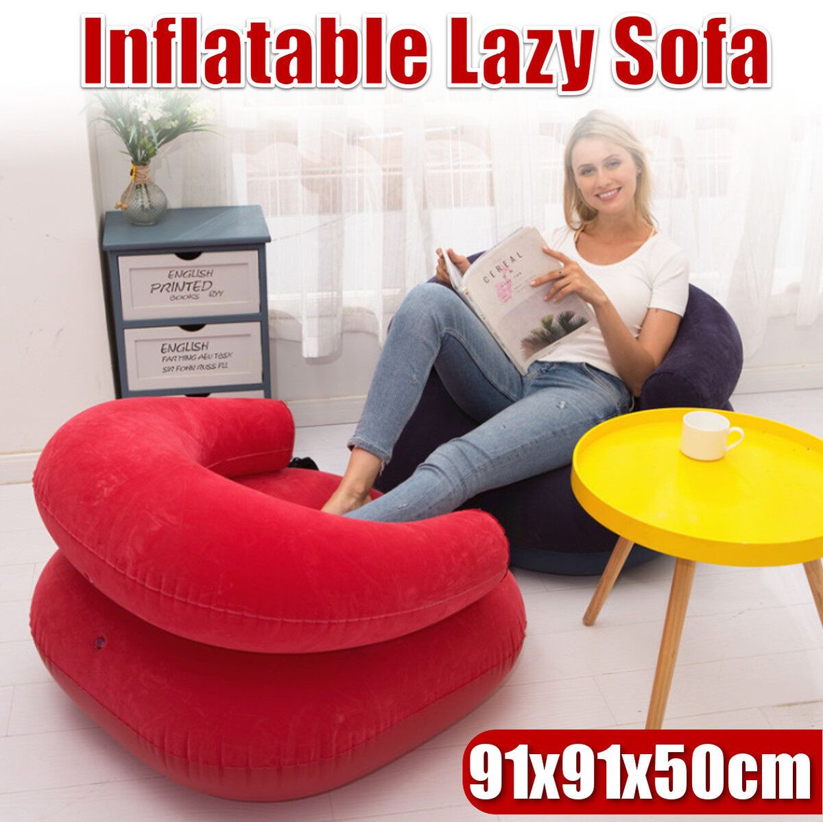 Indoor Inflatable Blow Up Dorm Room Lounge Air Chair Bean Bag Lazy Chair Red