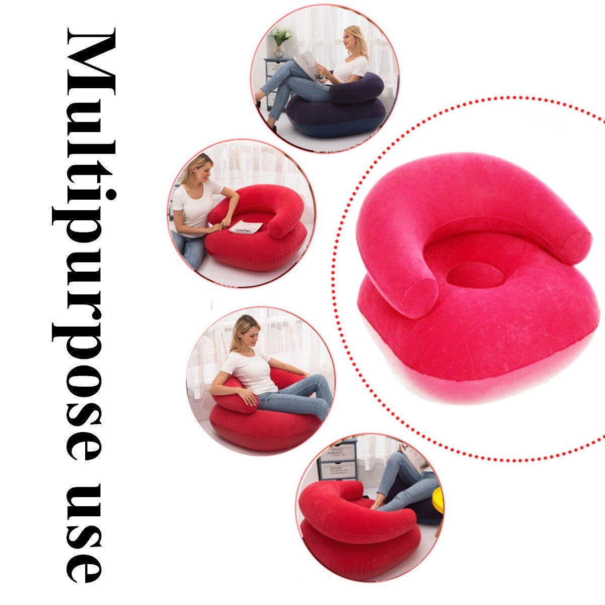 Indoor Inflatable Blow Up Dorm Room Lounge Air Chair Bean Bag Lazy Chair Red