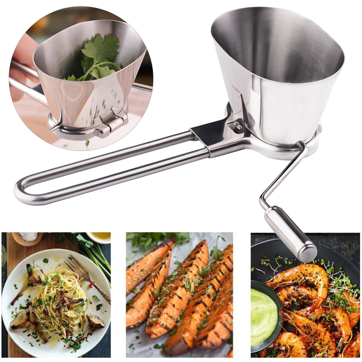 Metal Handheld Herb Mill Grinder Rotary Vegetable Shredder for Fresh Silver