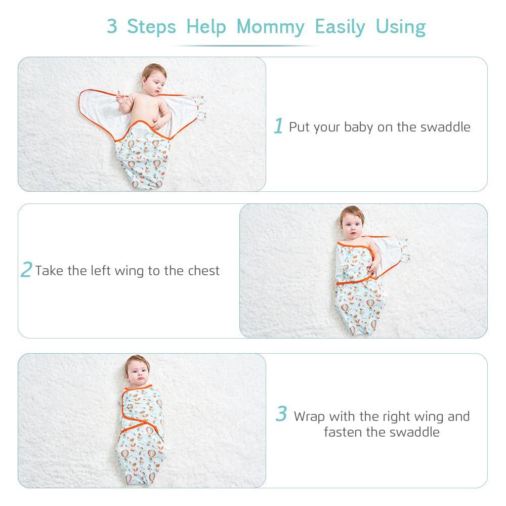 insular Baby Swaddle Wrap Blanket 2 Pack Soft Cotton Cartoon Pattern Adjustable Infant Sleeping Blankets (Medium 3-4 Month)