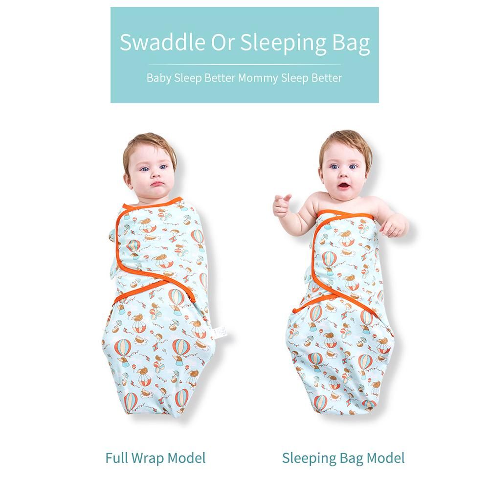 insular Baby Swaddle Wrap Blanket 2 Pack Soft Cotton Cartoon Pattern Adjustable Infant Sleeping Blankets (Medium 3-4 Month)