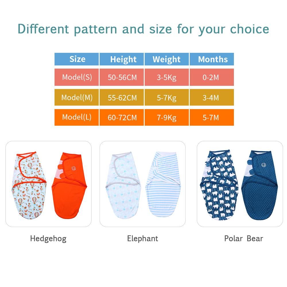 insular Baby Swaddle Wrap Blanket 2 Pack Soft Cotton Cartoon Pattern Adjustable Infant Sleeping Blankets (Medium 3-4 Month)