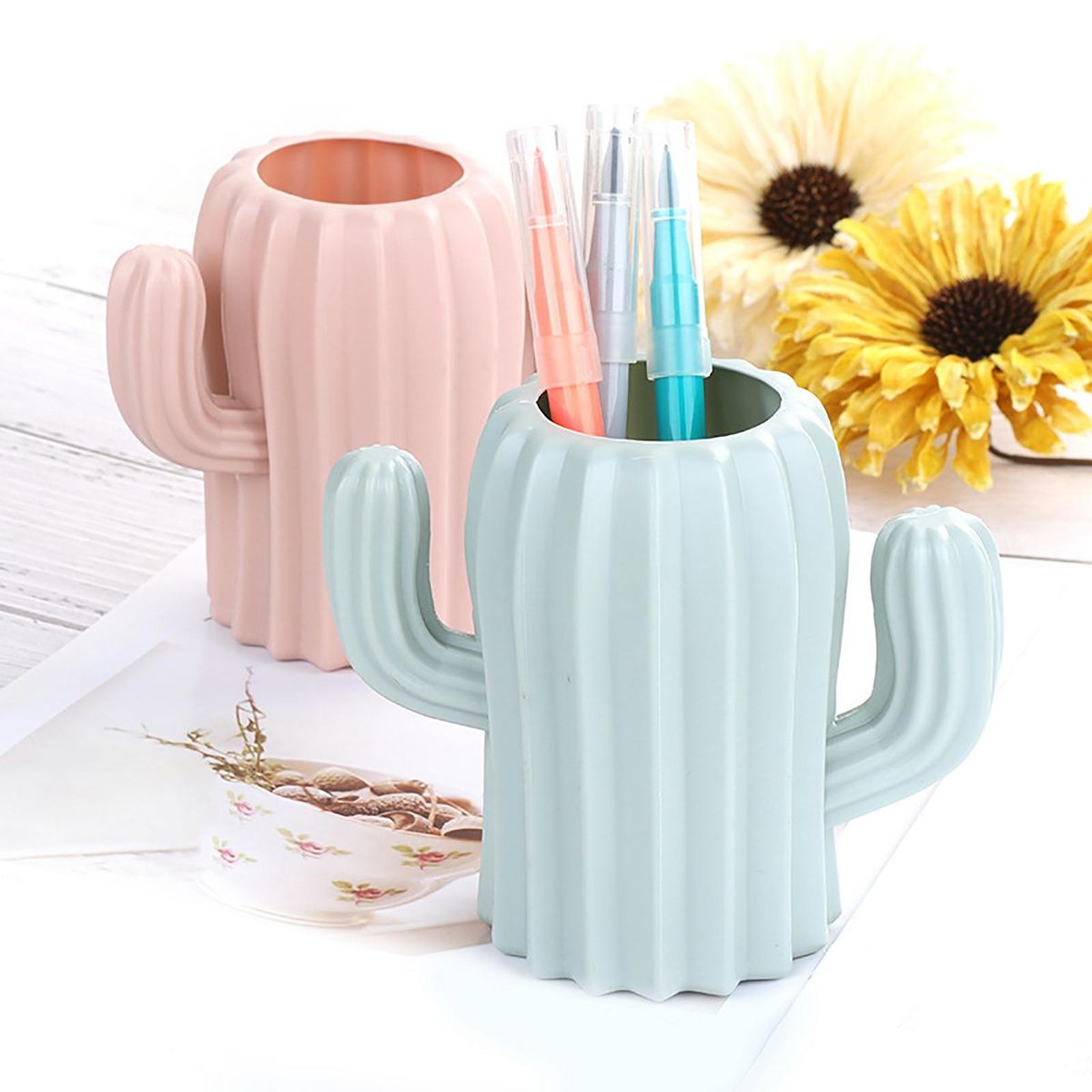 Brush Holder Desktop Organizer Cup Storage Box For Home Pink