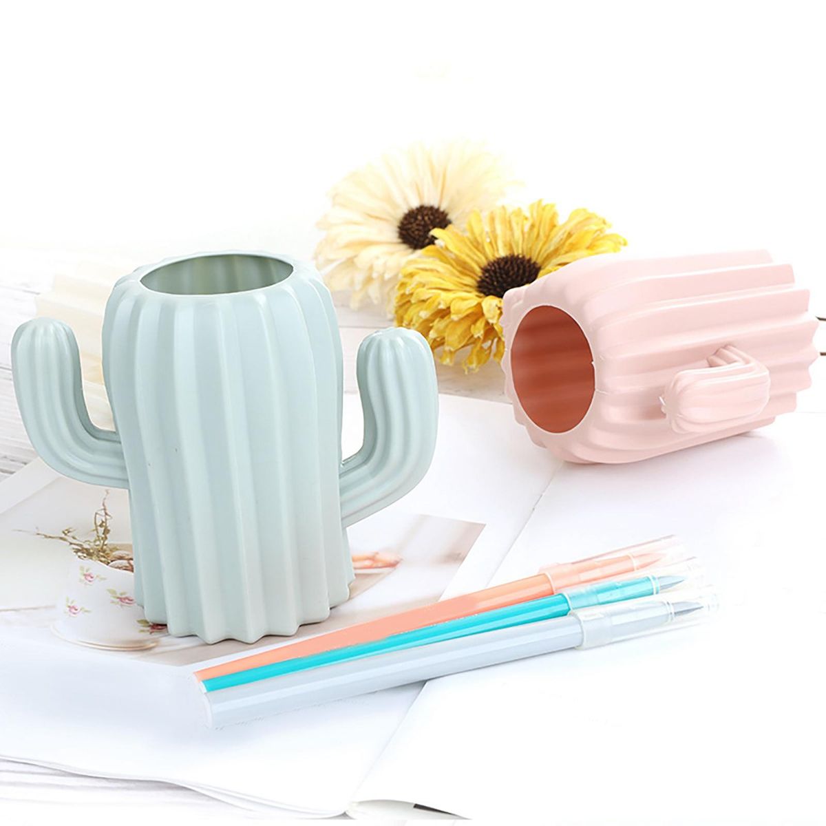 Brush Holder Desktop Organizer Cup Storage Box For Home Pink