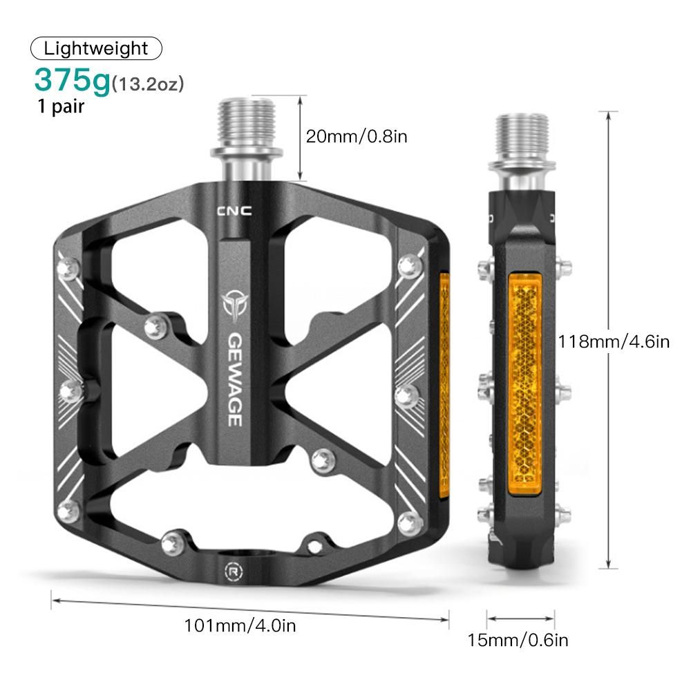Bike Pedals Aluminum Alloy Bicycle Pedals with Reflectors Mountain Bike Pedals Non-Slip Cycling Pedals Platform