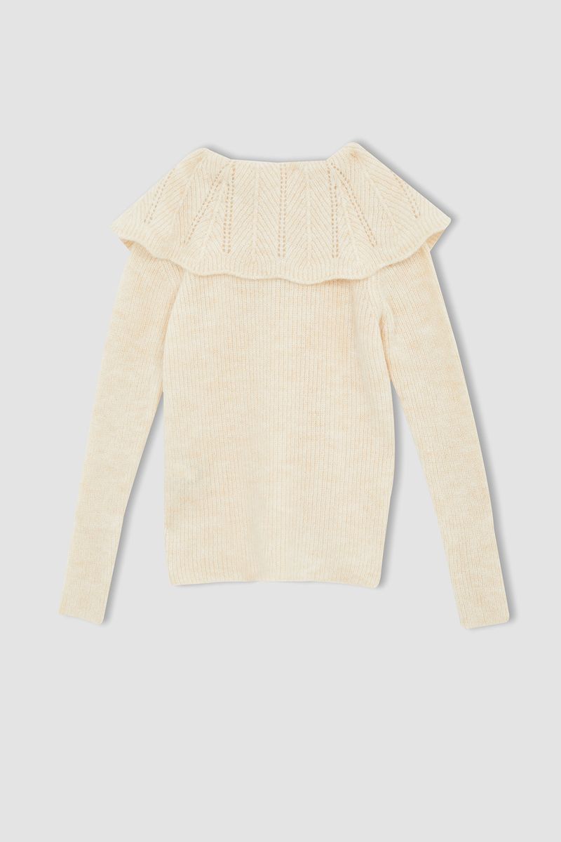 Girl Casual Regular Fit Crew Neck Tricot Pullover - Ecru