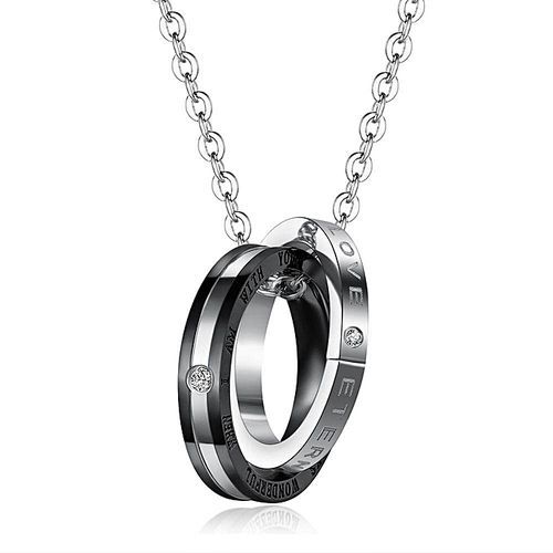 Stainless Steel Couples Eternal Love Pendant Double Ring Necklace With Chain