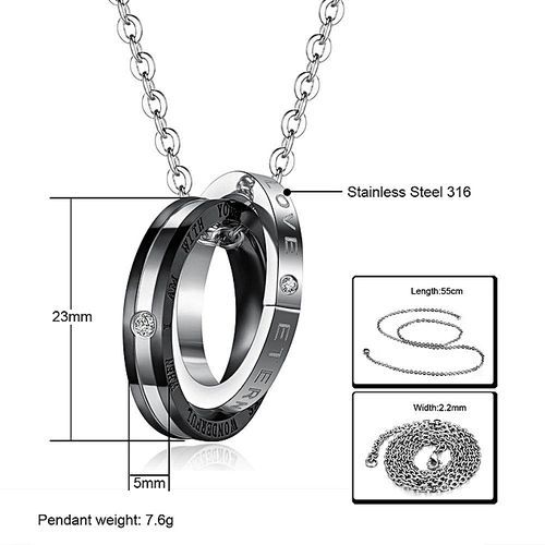 Stainless Steel Couples Eternal Love Pendant Double Ring Necklace With Chain