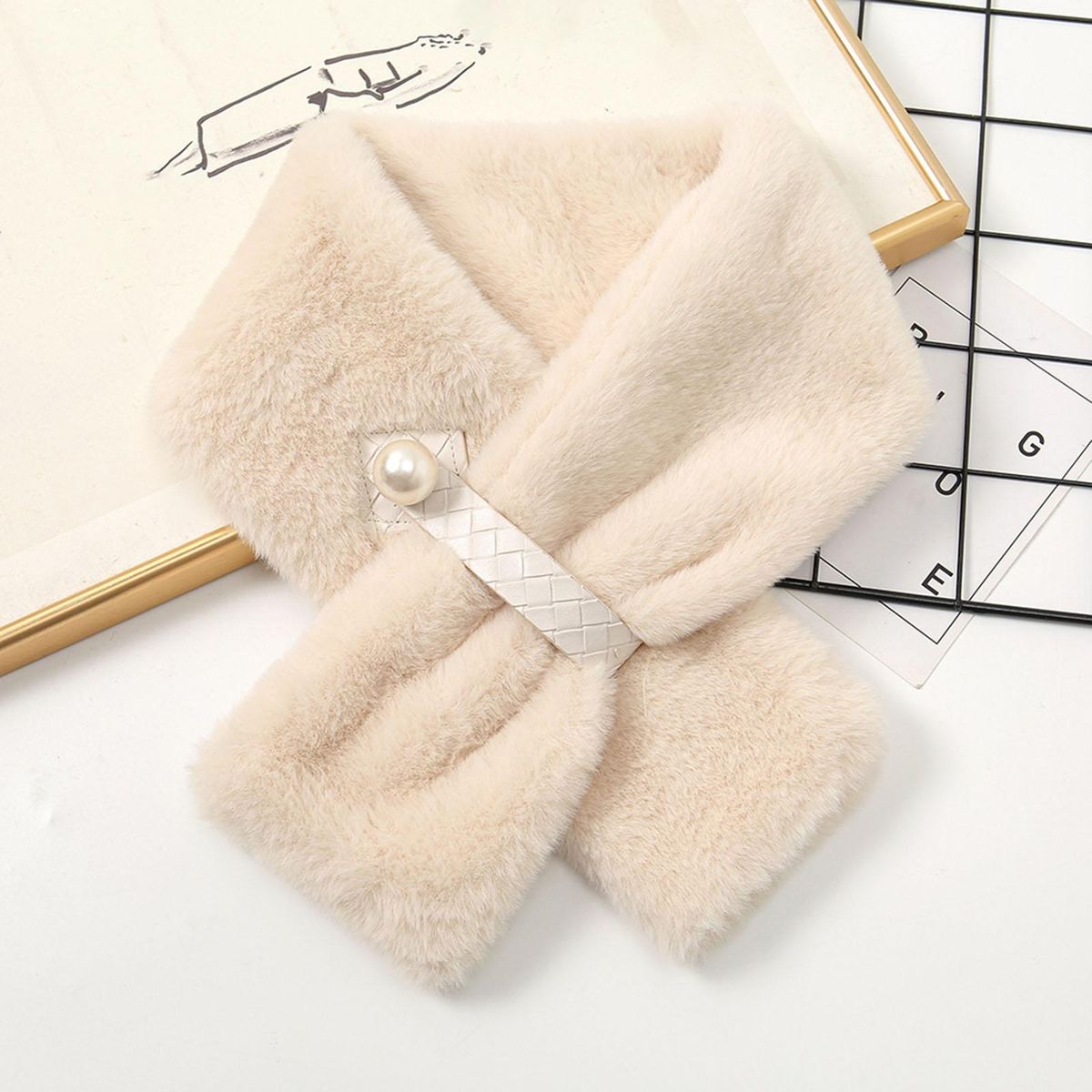 Furry Scarf Wrap Winter Thickened Double-sided Furry Scarf Wrap Beige