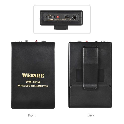 Portable Lavalier Lapel Collar Clip-on FM Wireless Microphone System Voice Amplifier 1/4in Output Plug With Bodypack Transmitter Mini Mic Receiver For Teacher Lecturer Conference Speech Promotion (Black) MLQJ-S