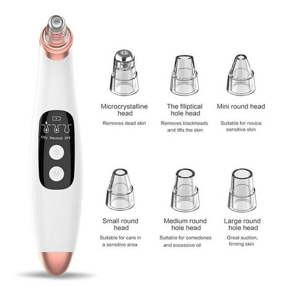 Electric Blackhead Remover Pore Vacuum Suction Face Cleaner Tool with 6 Suckers