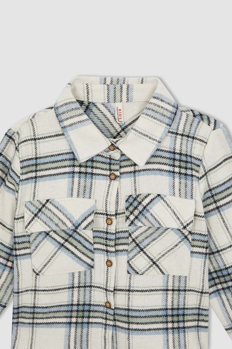 Girl - Cropped Fit Woven Long Sleeve Shirt - Blue