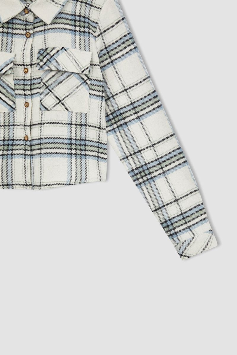 Girl - Cropped Fit Woven Long Sleeve Shirt - Blue