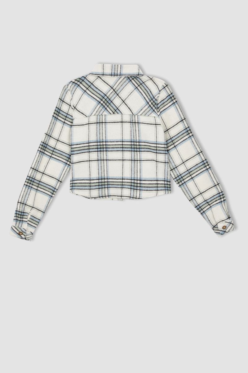 Girl - Cropped Fit Woven Long Sleeve Shirt - Blue