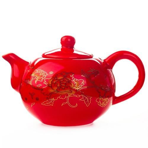 Chinese Teapot Porcelain Red Wedding Tea Set Gifts Celebration Classical Ceramic China Kungfu Tea Cup Kettle Infuser