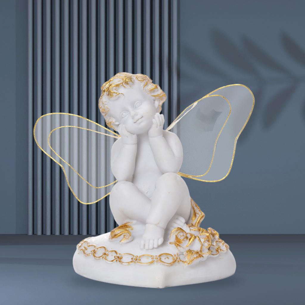 Cute Resin Angel Statue Home Decor Fairy Crafts Cherubs Sit White