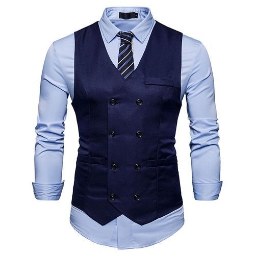 (Black)Men's Gentleman Formal Slim Fit Double Breasted Dress Suit Vests 2022 Fashion Slim Fit Men Vest Waistcoat Gilet Homme Costume ACU