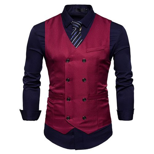 (Black)Men's Gentleman Formal Slim Fit Double Breasted Dress Suit Vests 2022 Fashion Slim Fit Men Vest Waistcoat Gilet Homme Costume ACU