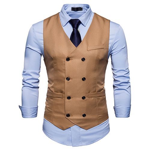 (Black)Men's Gentleman Formal Slim Fit Double Breasted Dress Suit Vests 2022 Fashion Slim Fit Men Vest Waistcoat Gilet Homme Costume ACU