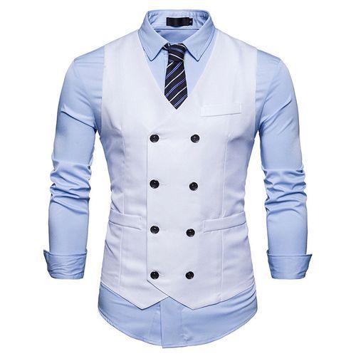 (Black)Men's Gentleman Formal Slim Fit Double Breasted Dress Suit Vests 2022 Fashion Slim Fit Men Vest Waistcoat Gilet Homme Costume ACU