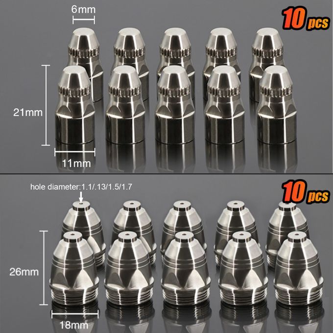 P80 20Pcs Plasma Electrode Tip Nozzle 1.1mm 1.3mm 1.5mm
