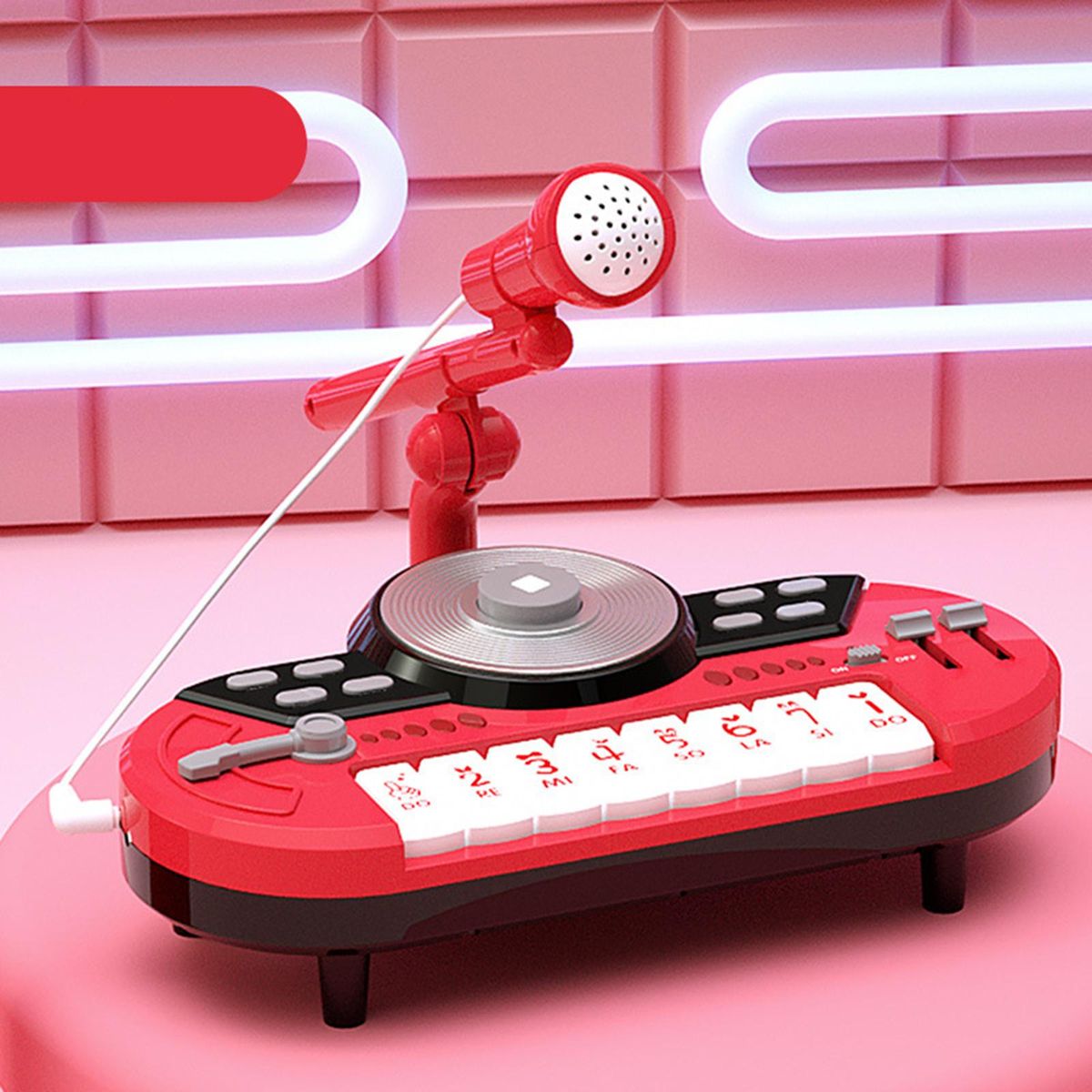 DJ Mixer Toys Sound Effects 8 Key Turntable Toy With Mic Musical Red