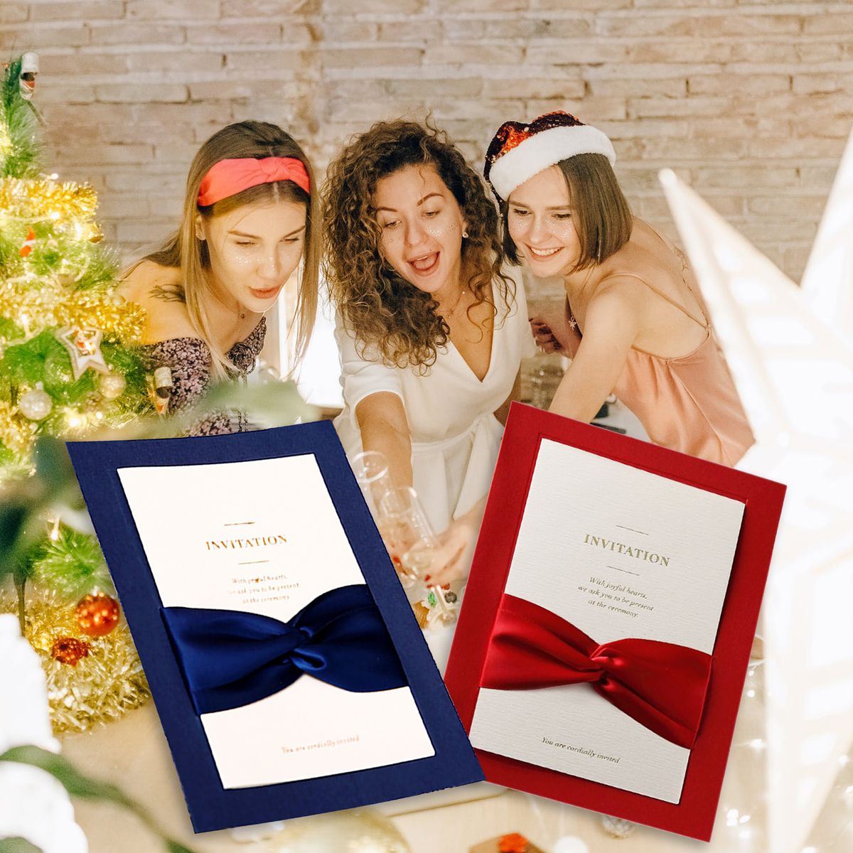 25PCS Bow Ribbons Wedding Invitations Cards With Envelopes