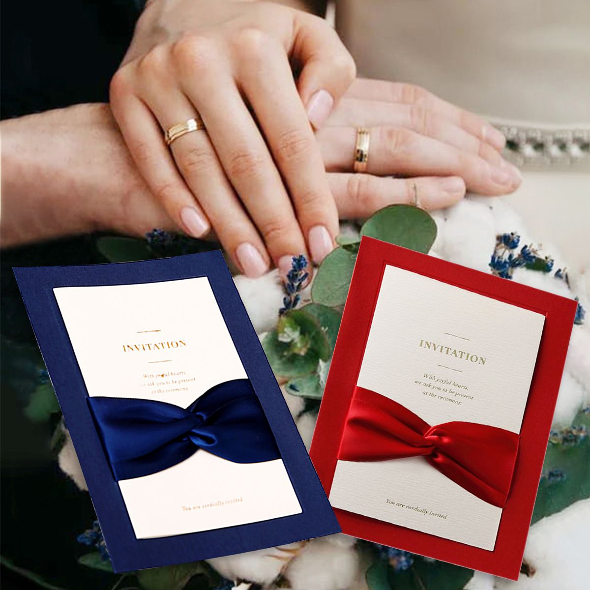 25PCS Bow Ribbons Wedding Invitations Cards With Envelopes