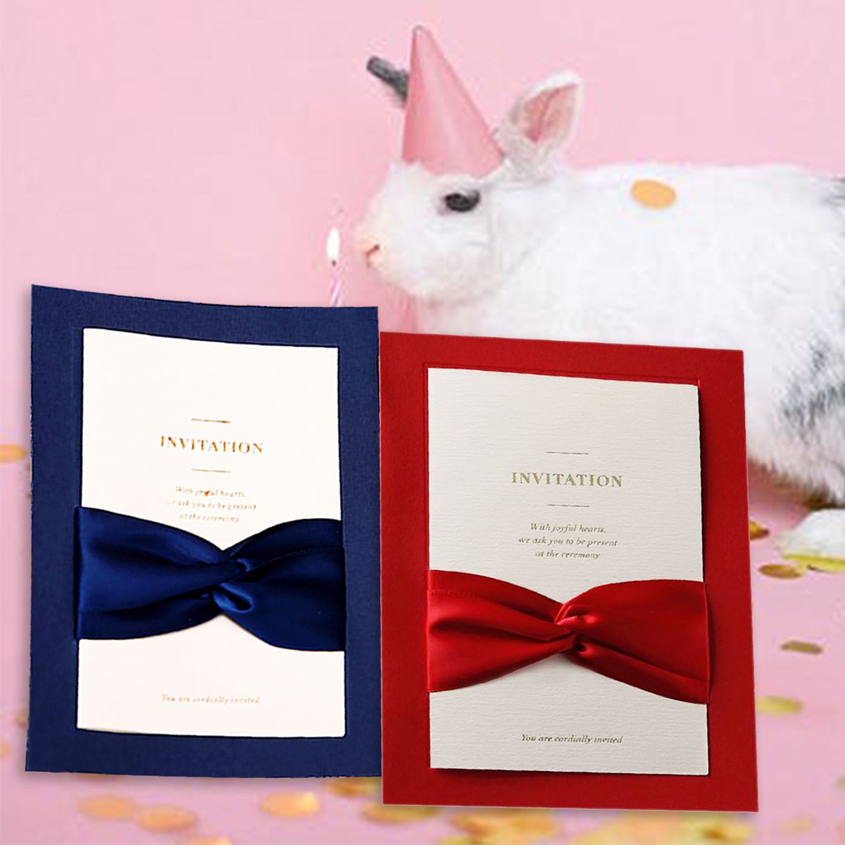 25PCS Bow Ribbons Wedding Invitations Cards With Envelopes
