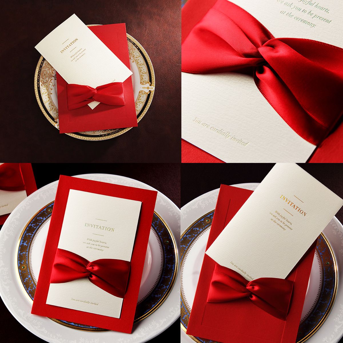 25PCS Bow Ribbons Wedding Invitations Cards With Envelopes