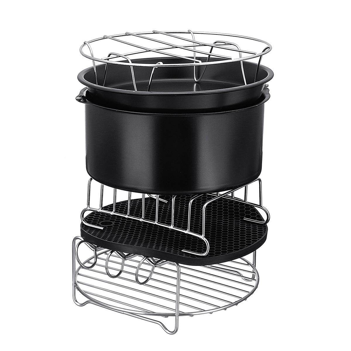 7inch 9Pcs Air Fryer Accessories Set Chips Baking Basket Pizza Pan Dish Pan And Rack