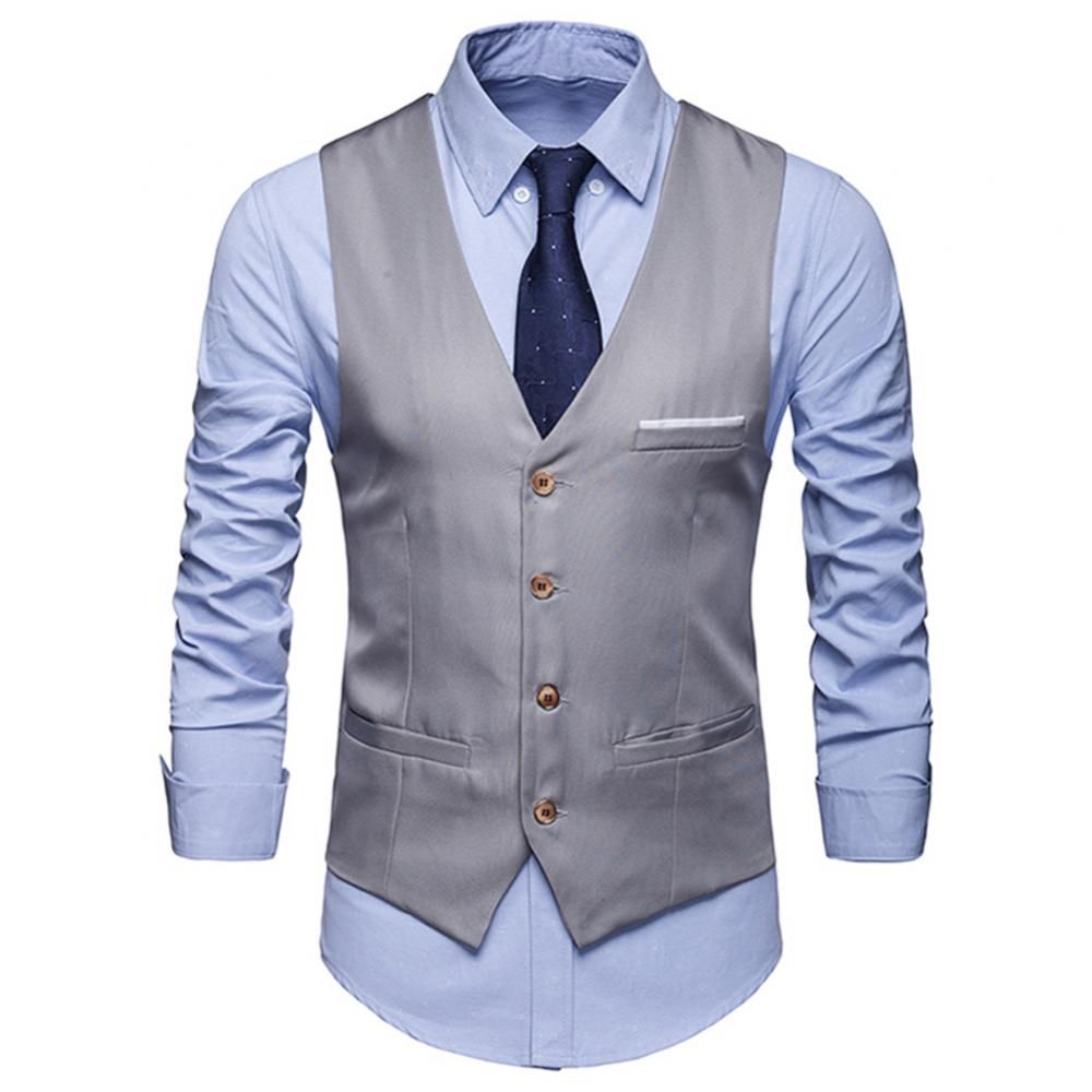 New Men Classic Formal Business Suit Vest Single Breasted Business Waistcoat Sleeveless Waistcoat Wine Red
