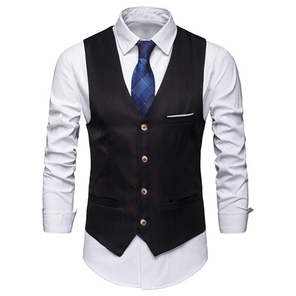 New Men Classic Formal Business Suit Vest Single Breasted Business Waistcoat Sleeveless Waistcoat Wine Red